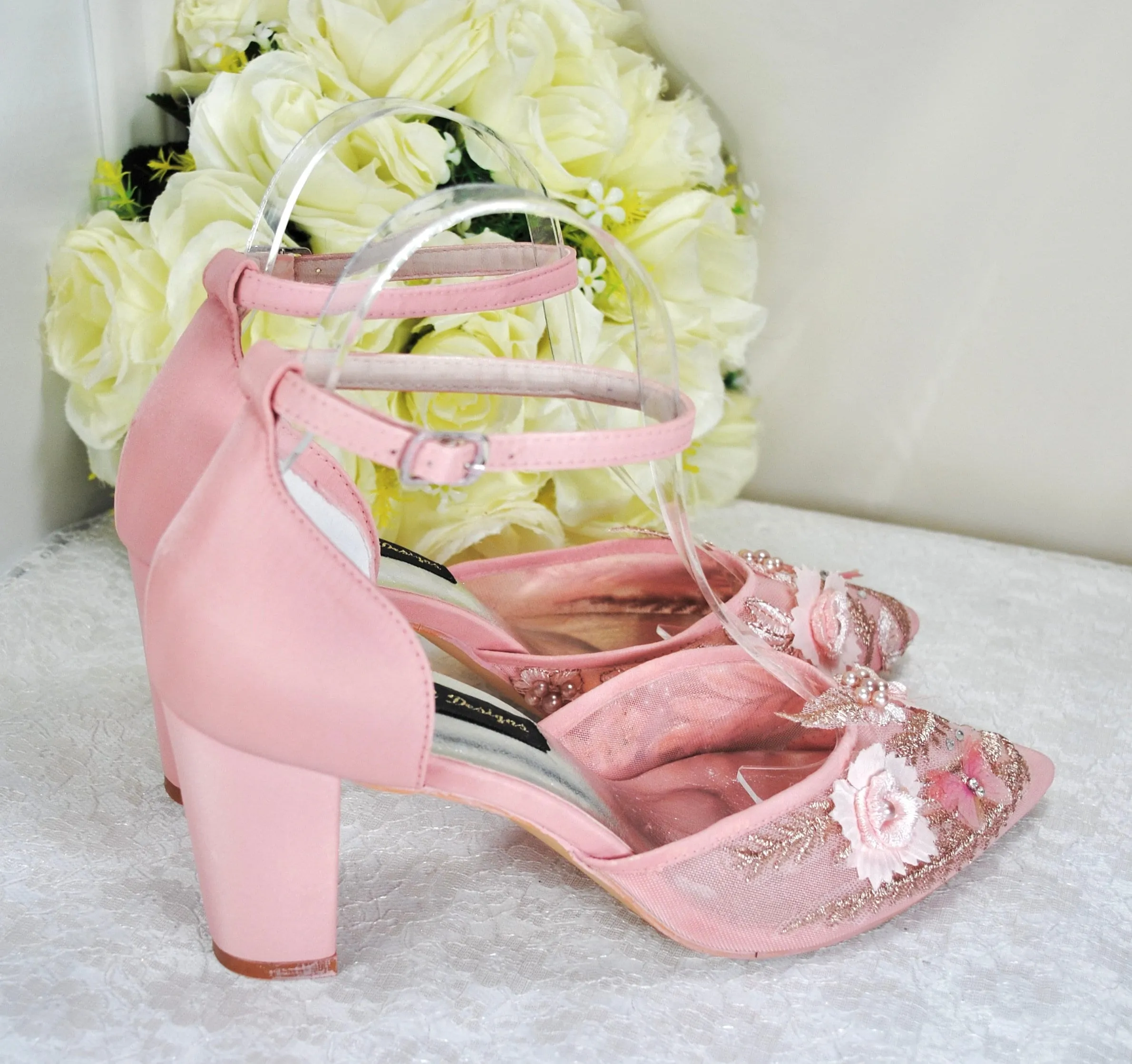 Blush Pink & Rose Gold Wedding Sandals for Bride - UK7/US9.5