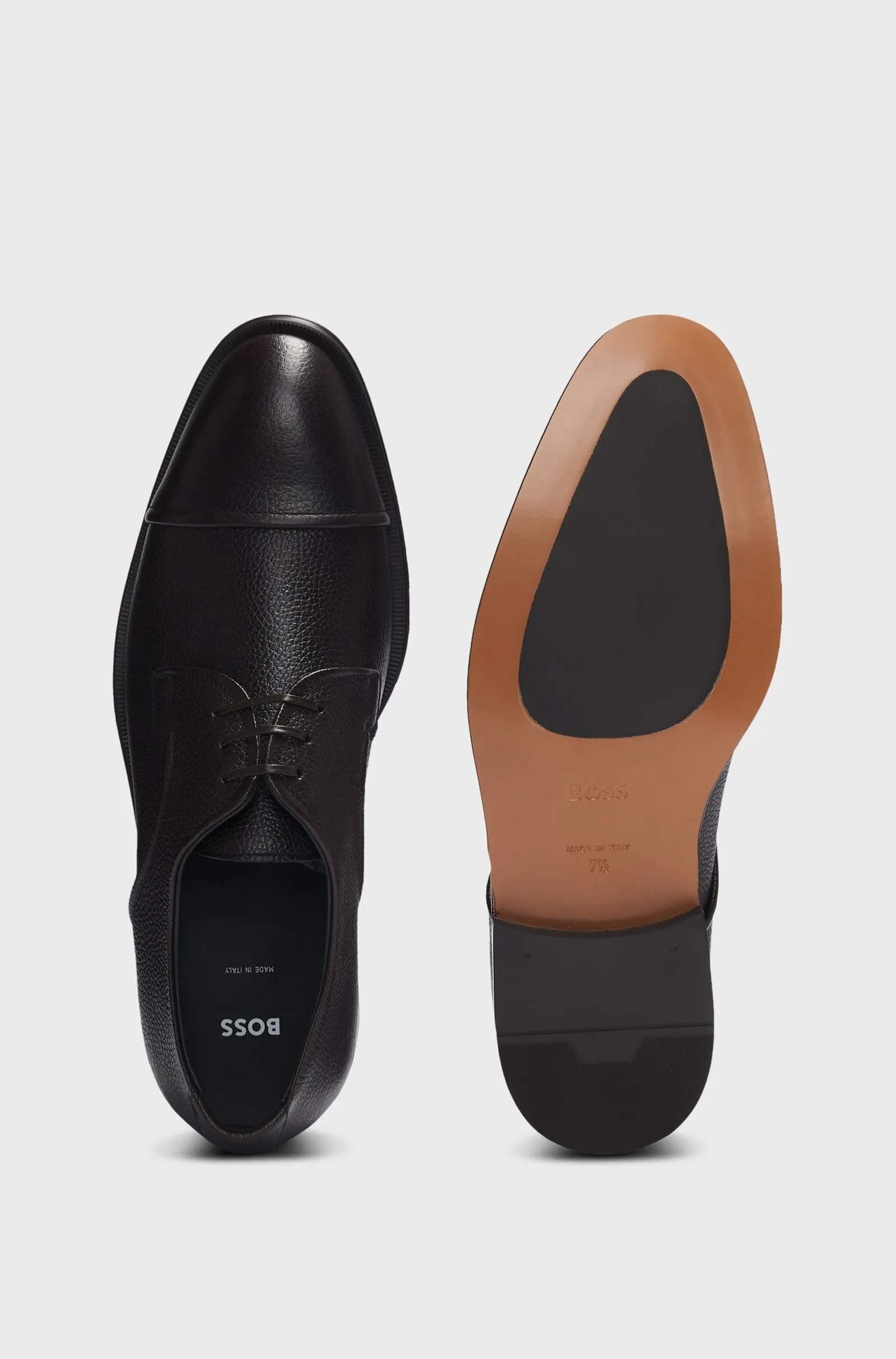 Boss Grained-Leather Derby Shoes with Anti-Slip Sole - Brown