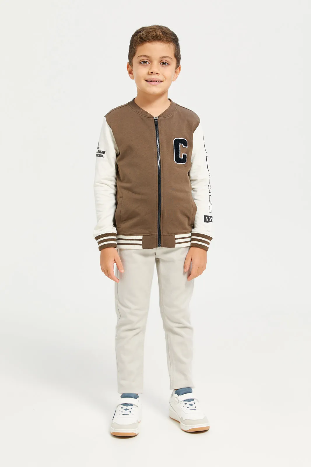 Boys Brown Bomber Zip Thru Sweatshirt