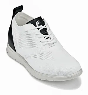 CALTO - X2212 - 2.4 Inches Taller (White/Black) - Lace Up Casual Walker - Lightweight