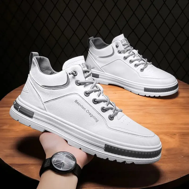 Casual Men's PU Leather Sneakers for Outdoor Activities with Anti-Slip, Breathable Design