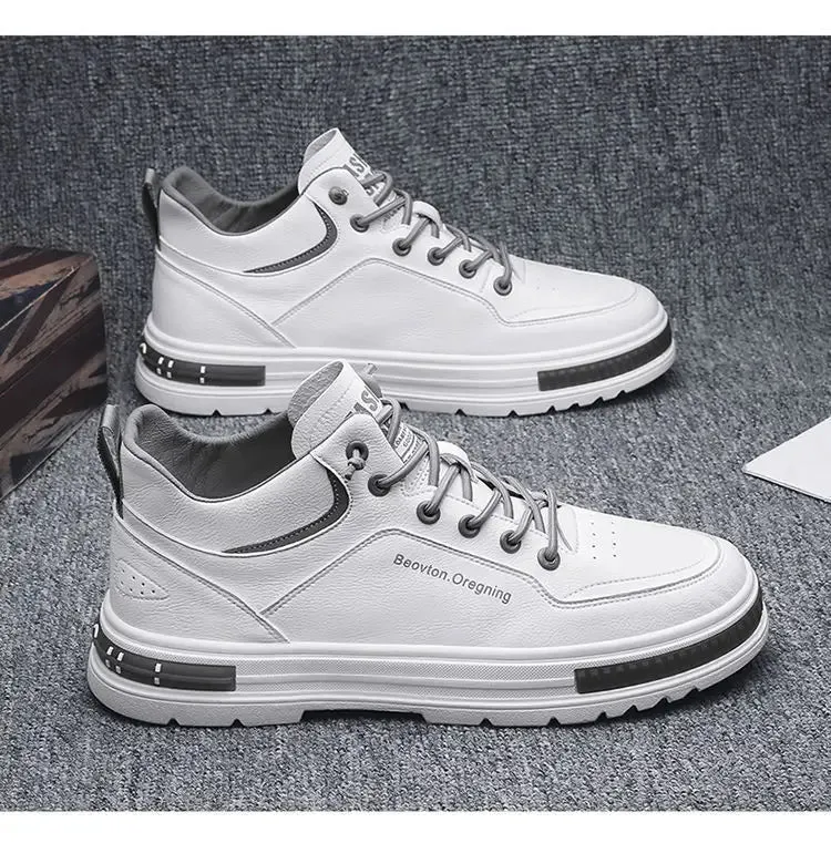 Casual Men's PU Leather Sneakers for Outdoor Activities with Anti-Slip, Breathable Design