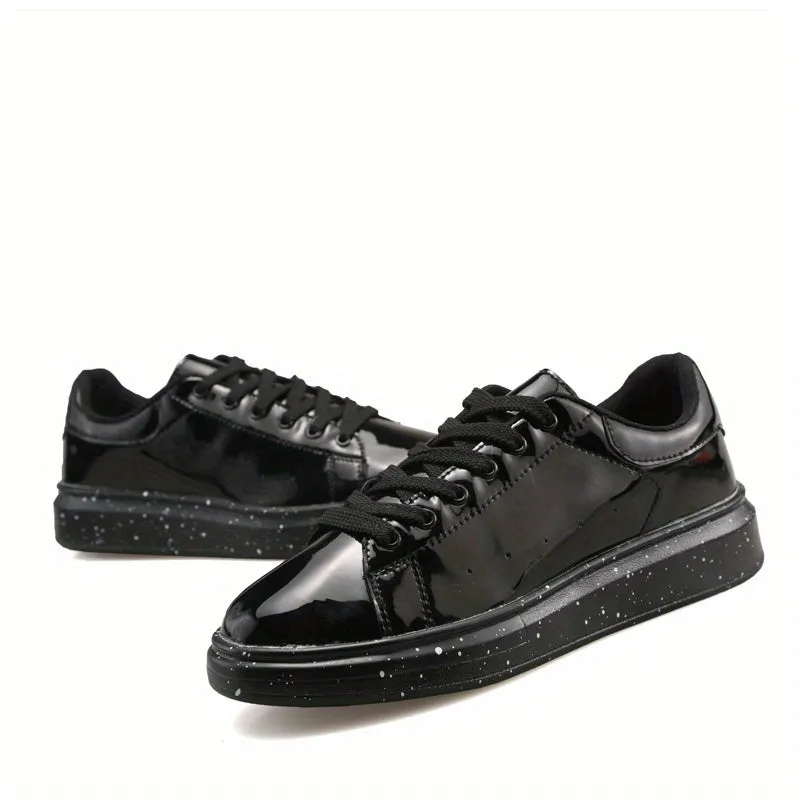 Chic Men's Faux Patent Leather Sneakers - Stylish Low Top with Non-Slip Sole, Comfortable Lace-Up for Outdoor & Everyday Wear