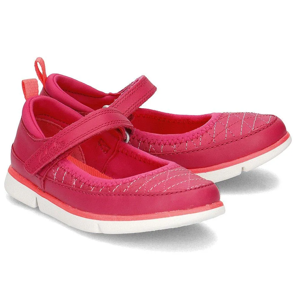 Clarks Tri Megan Berry Leather Girls Ballerinas