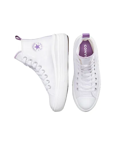 Converse scarpa sneakers da donna con zeppa Chuck Taylor All Star Move A03667C bianco-viola