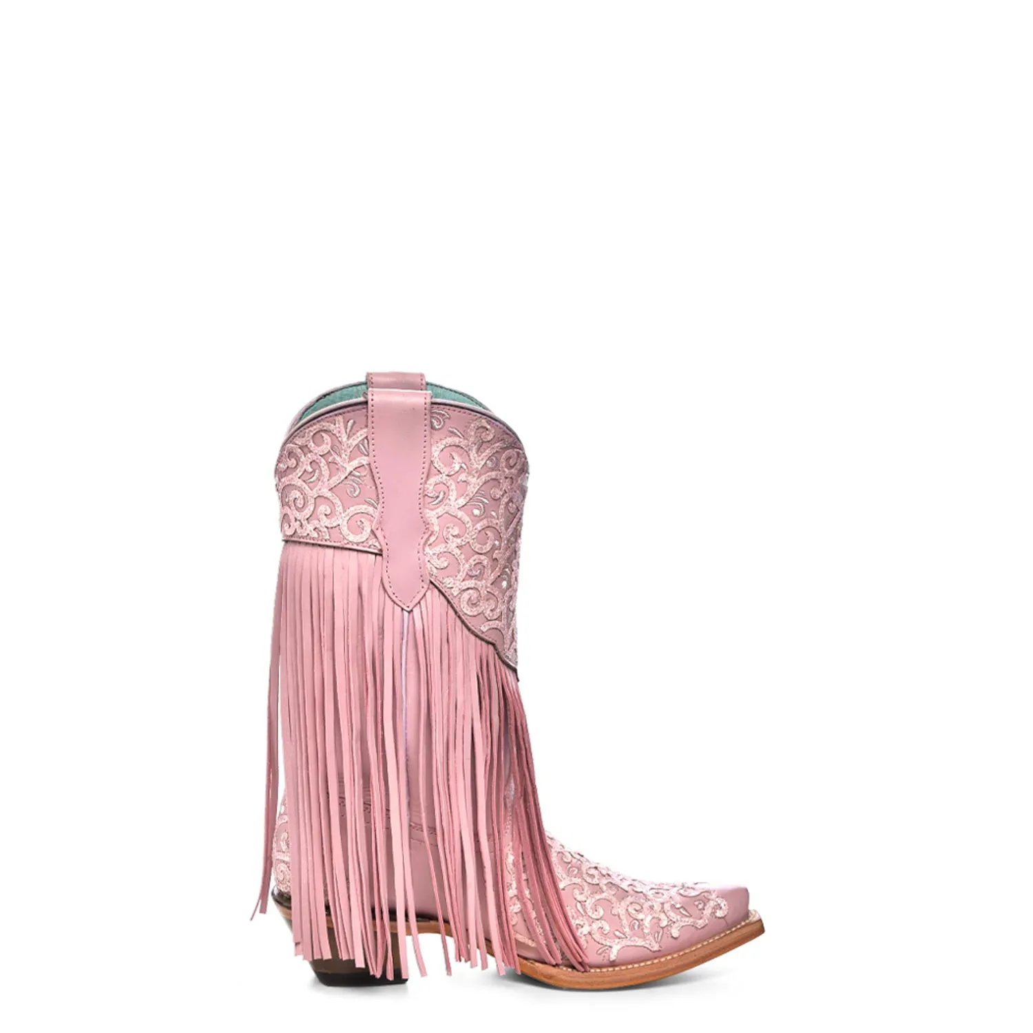 Corral Youth Girls Teen Glitter Fringe Snip Toe Blush Pink Cowhide Cowboy Boots