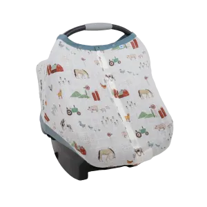 Cotton Muslin Car Seat Canopy - Farmyard