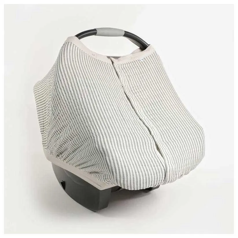 Cotton Muslin Car Seat Canopy - Grey Stripe