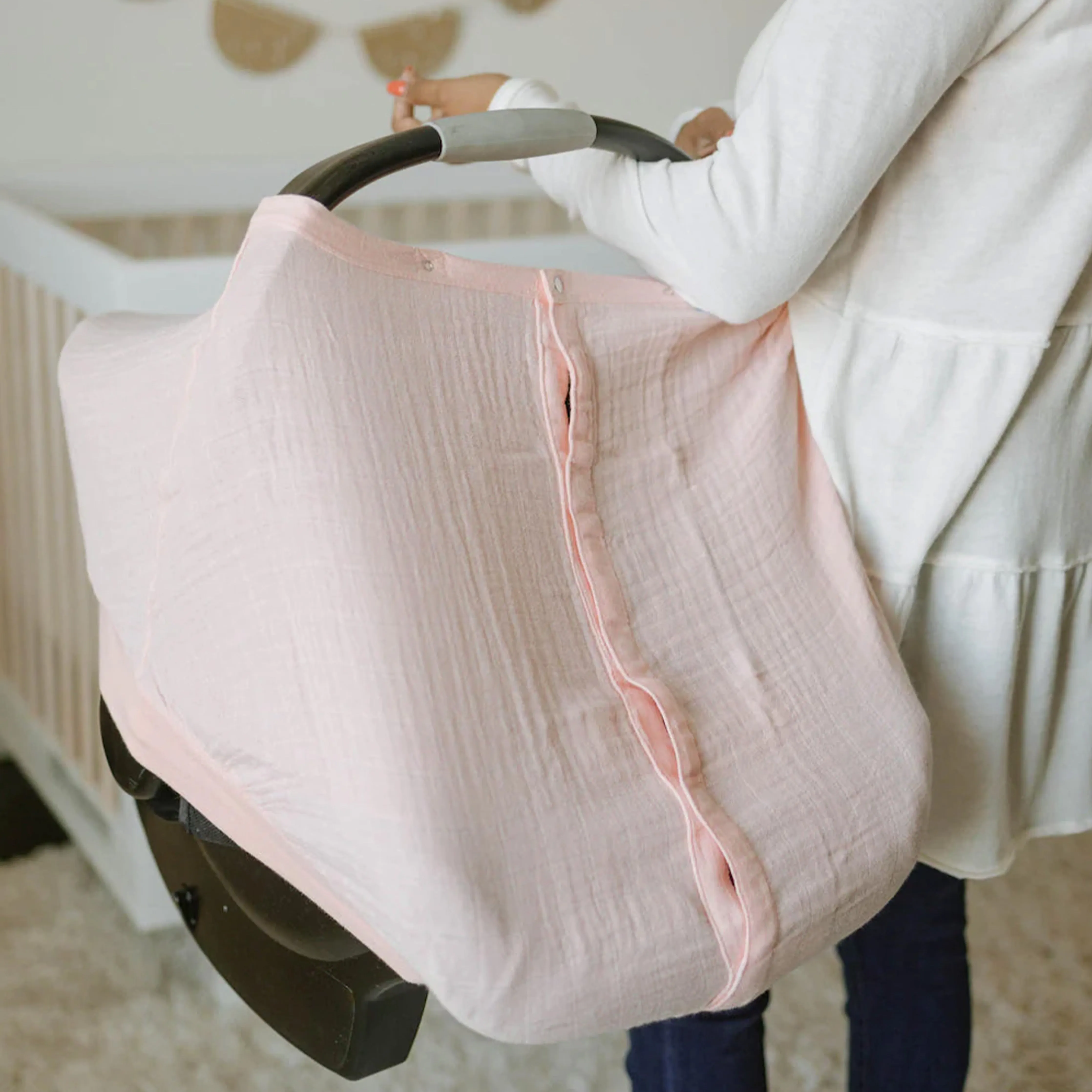 Cotton Muslin Car Seat Canopy - Light Pink