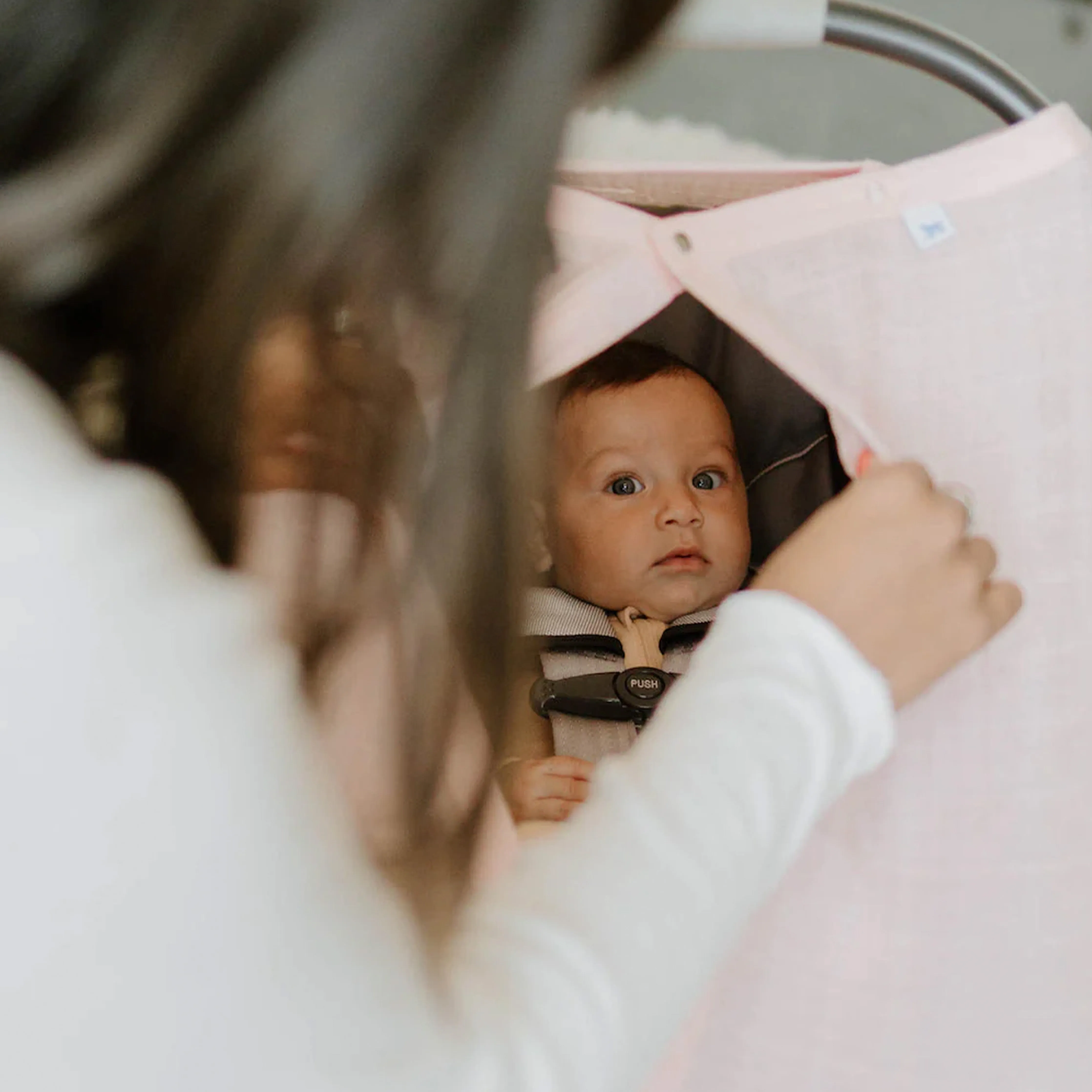 Cotton Muslin Car Seat Canopy - Light Pink