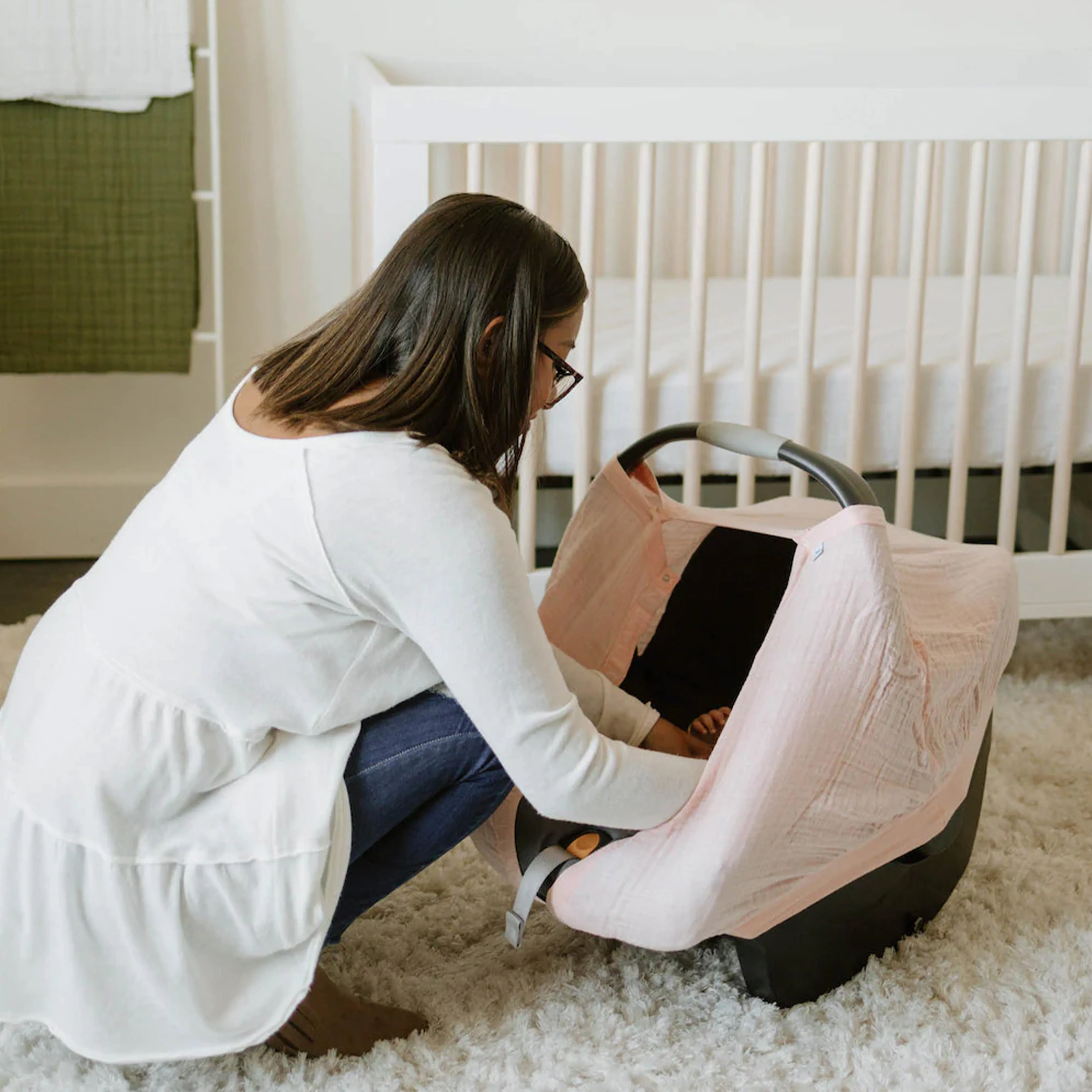 Cotton Muslin Car Seat Canopy - Light Pink