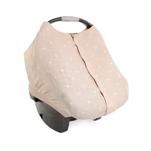 Cotton Muslin Car Seat Canopy - Taupe Cross