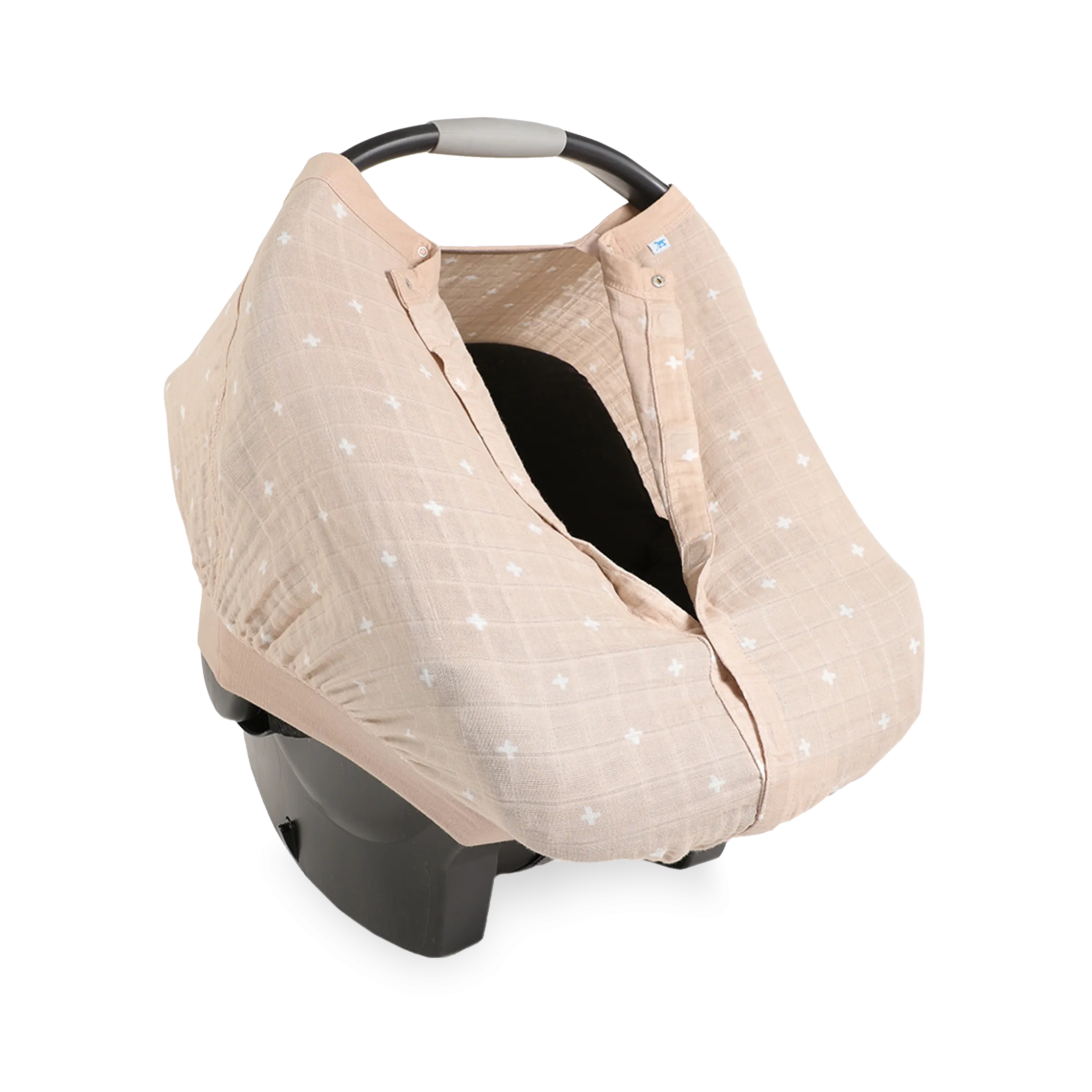 Cotton Muslin Car Seat Canopy - Taupe Cross