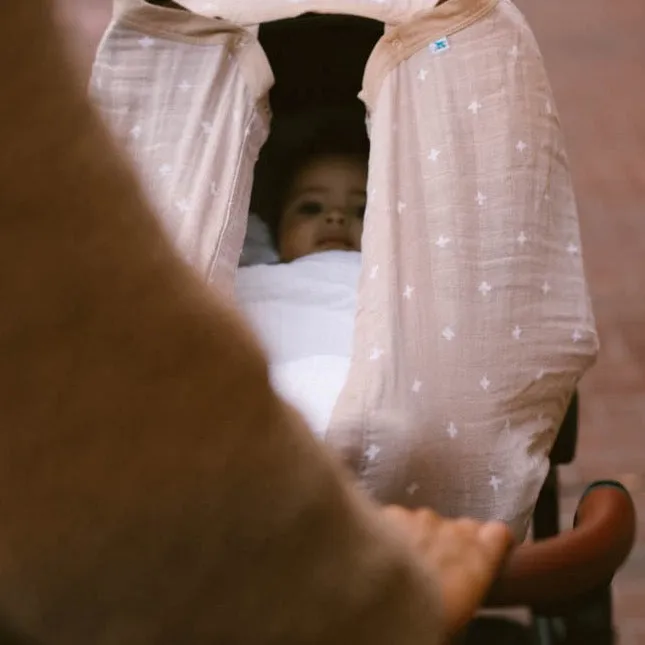 Cotton Muslin Car Seat Canopy - Taupe Cross