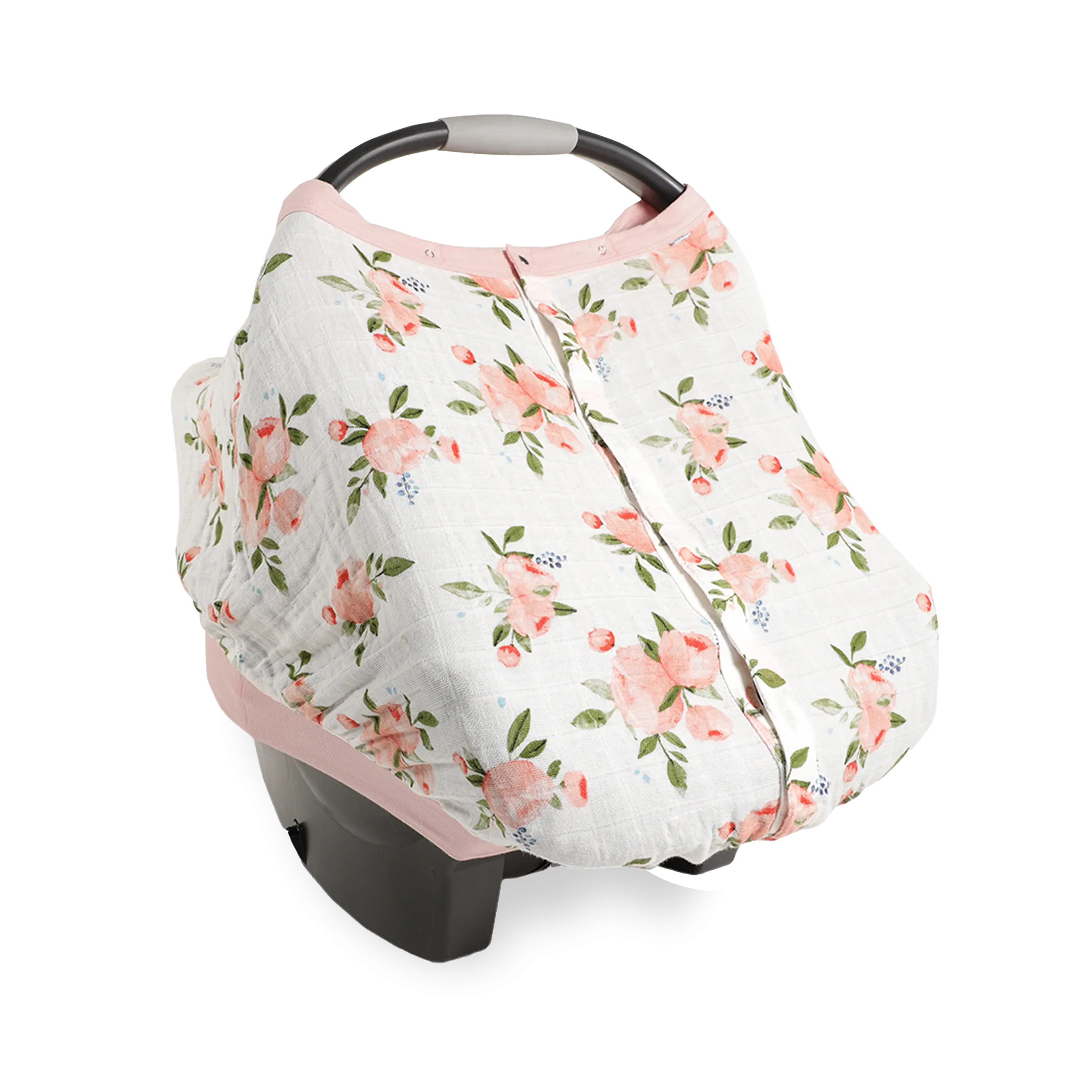 Cotton Muslin Car Seat Canopy - Watercolor Roses