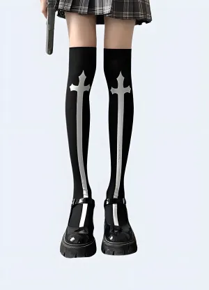 Cross Knee High Socks