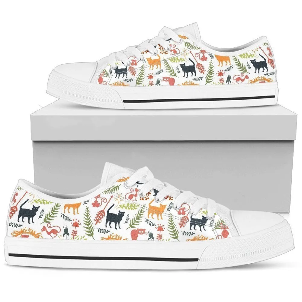 Cute Cat Lover Sneakers Low Top Shoes For Cat Enthusiasts, Cat Canvas Shoes