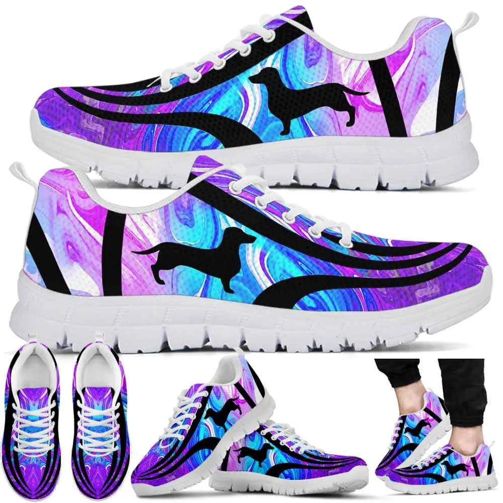 Dachshund Sneaker, Dachshund Dog Lovers Blue Purple Wave Sneakers Gym Running Shoes Gift Women Men, Dachshund Shoes