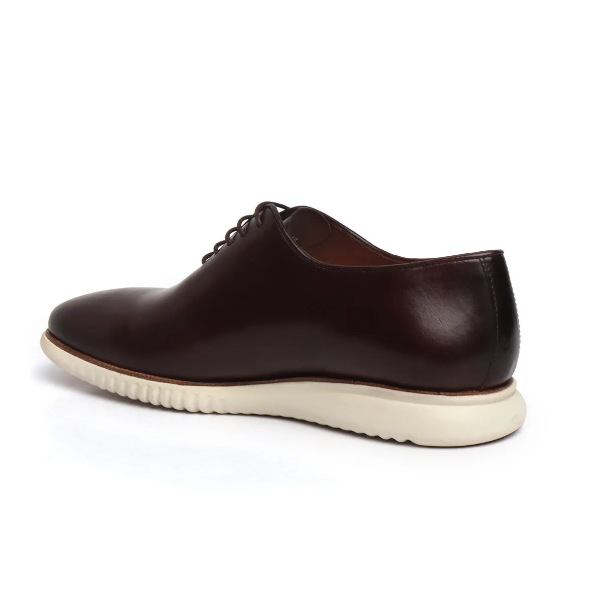 Dark Brown One Piece Leather Oxford Lace-Up Sneakers