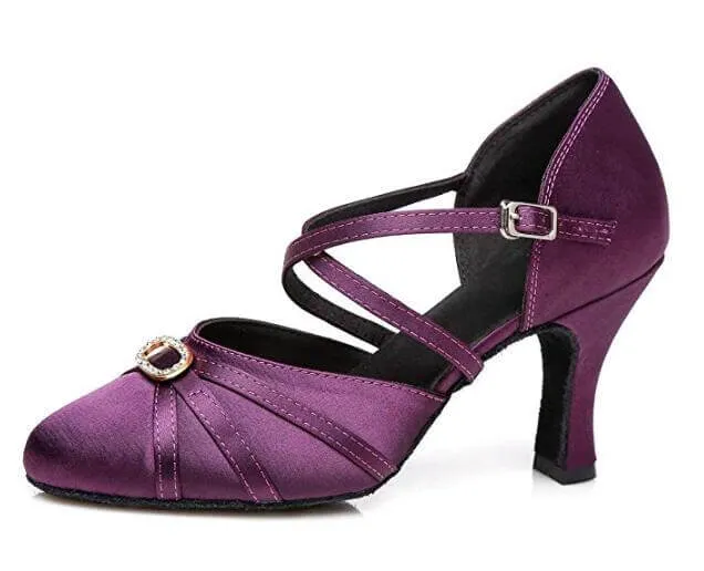 Dark Purple Closed Toe Ballroom Dance Shoes Latin Salsa Dance Shoes