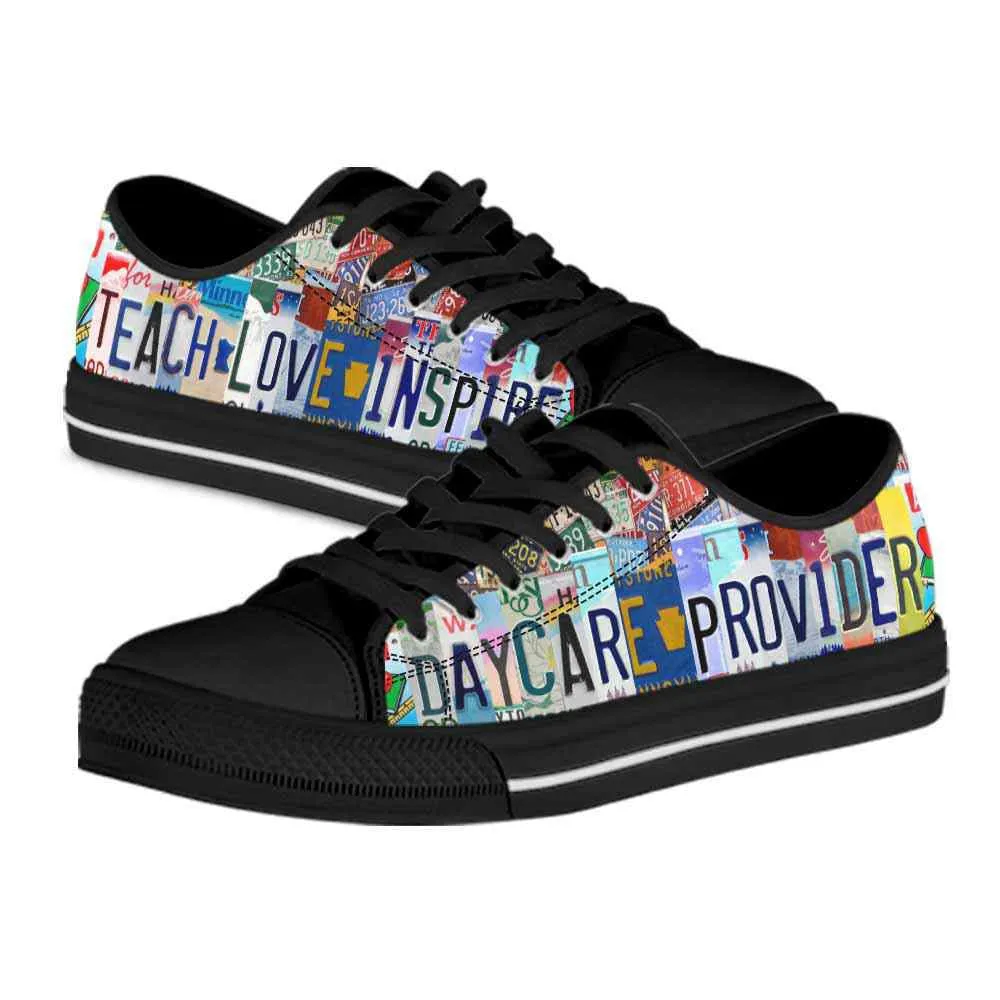 Daycare Teacher License Plate Teach Love Inspire Low Top Shoes, Teacher Shoes, Low Top Sneakers