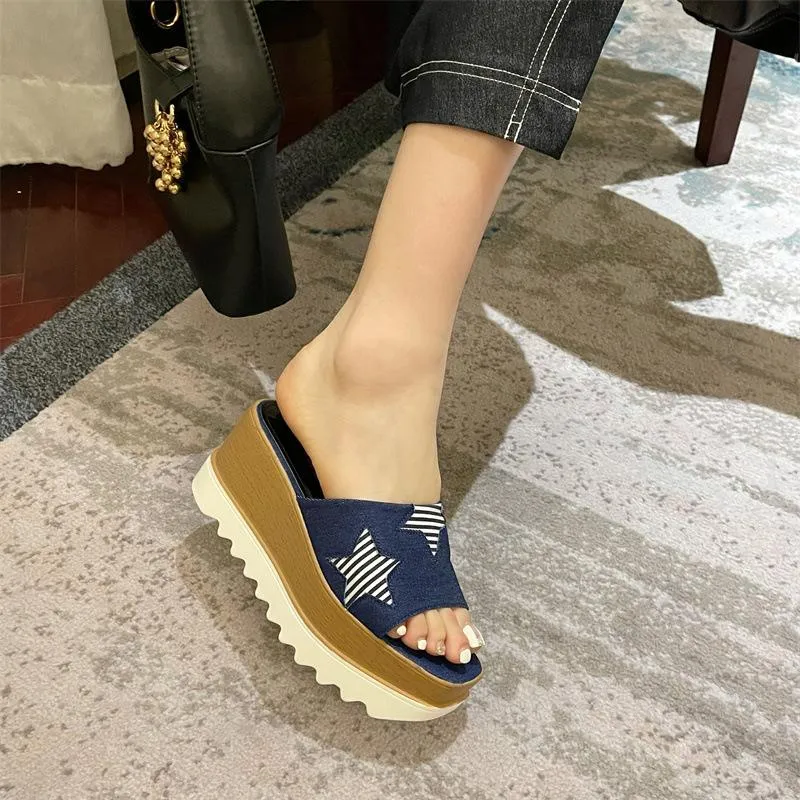 Denim Stars Waterproof Platform Sandals