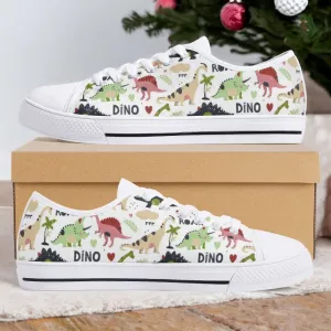 Dinosaur Sneakers For Women And Kids, Fun And Stylish Dinosaur Footwear, Animal Print Canvas Shoes, Print On Canvas Shoes