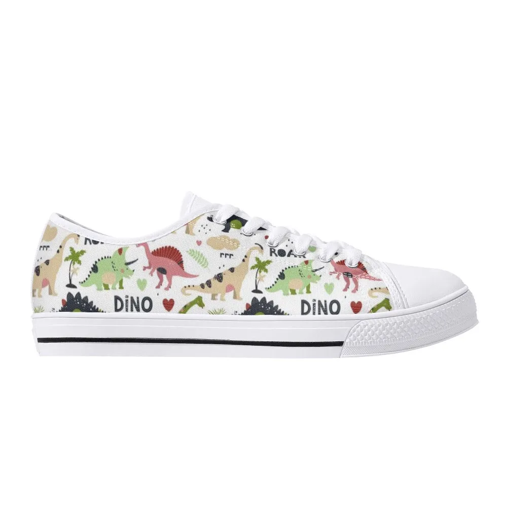 Dinosaur Sneakers For Women And Kids, Fun And Stylish Dinosaur Footwear, Animal Print Canvas Shoes, Print On Canvas Shoes