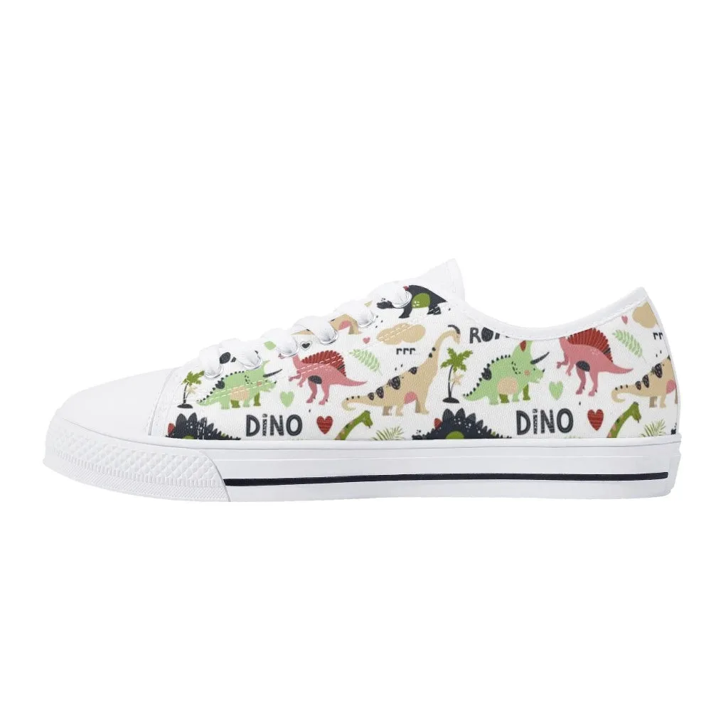 Dinosaur Sneakers For Women And Kids, Fun And Stylish Dinosaur Footwear, Animal Print Canvas Shoes, Print On Canvas Shoes