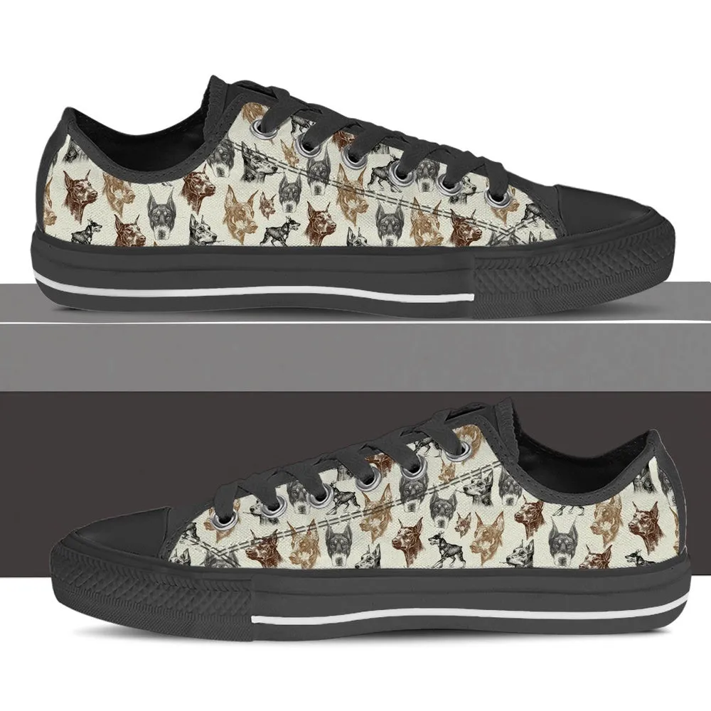 Doberman Low Top Shoes - Low Top Sneaker, Dog Printed Shoes, Canvas Shoes For Men, Women