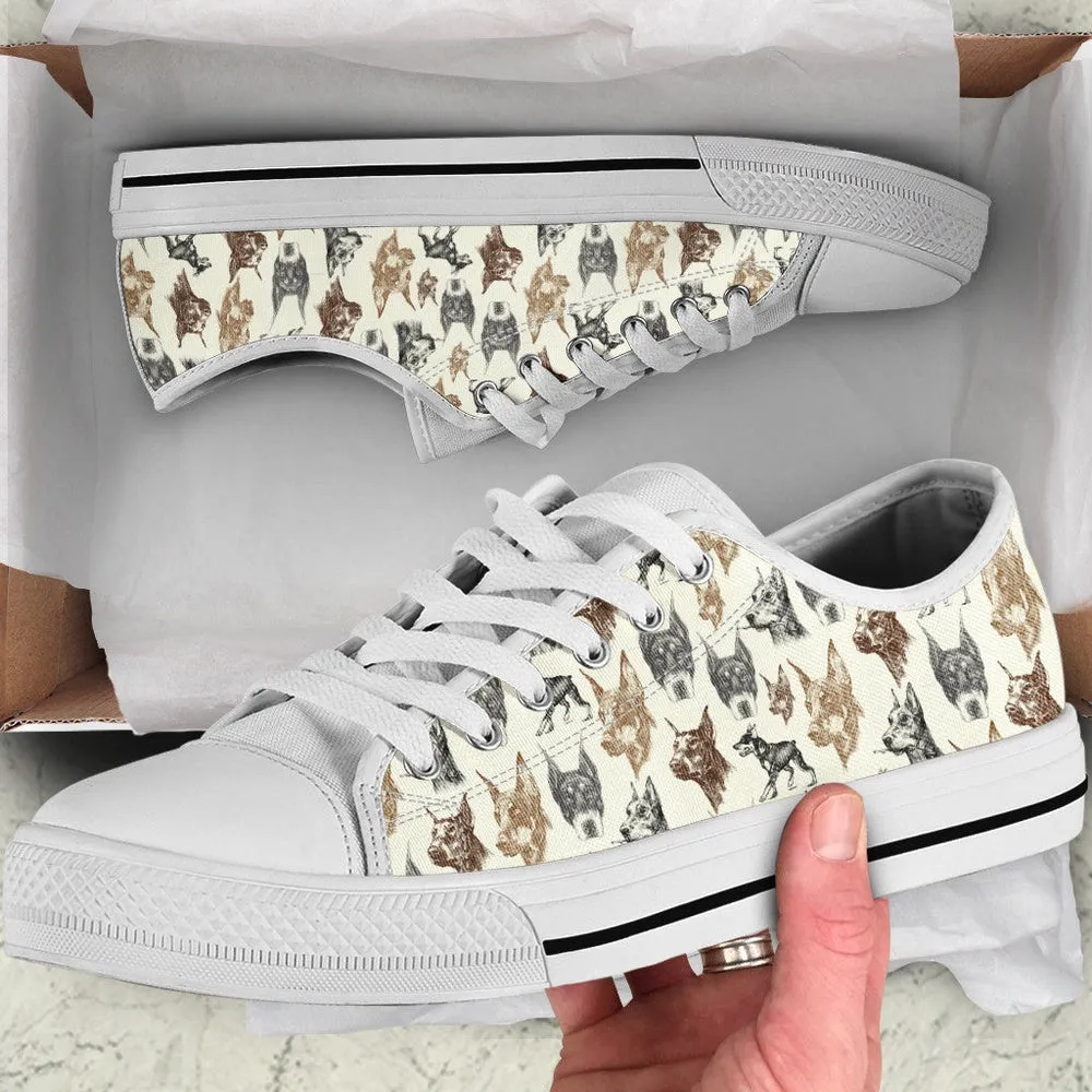 Doberman Low Top Shoes - Low Top Sneaker, Dog Printed Shoes, Canvas Shoes For Men, Women