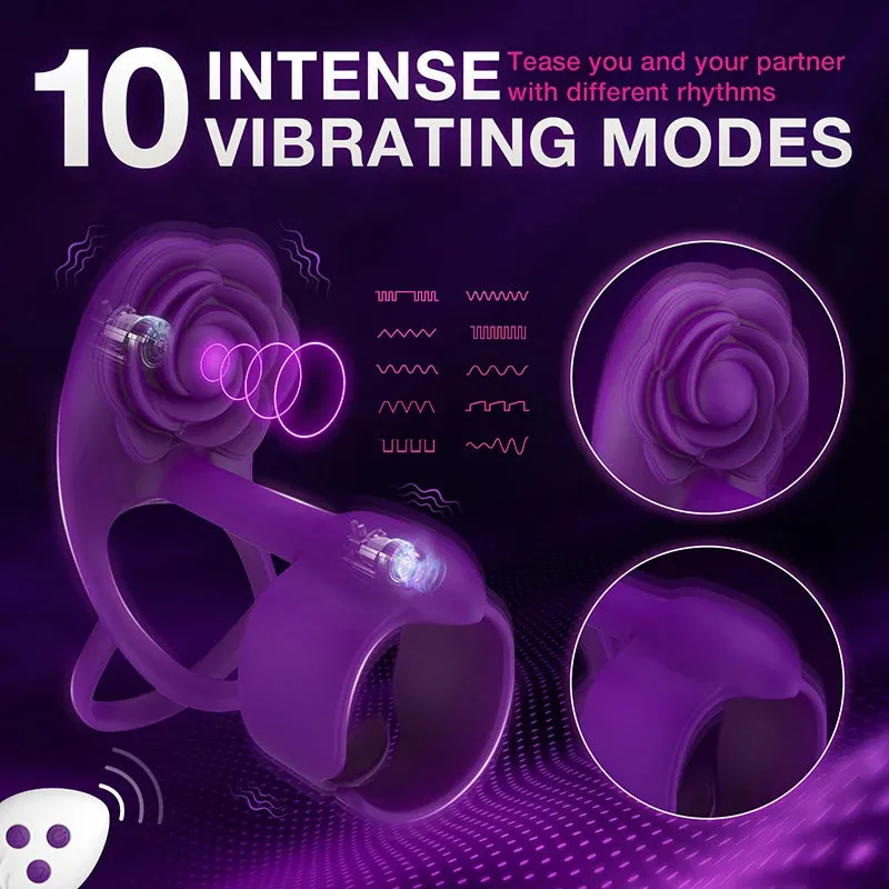 Domlust Remote Control Vibrating Cock Ring Rose Clit Stimlulator Couple Sex Toy