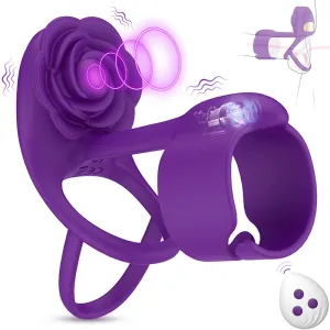 Domlust Remote Control Vibrating Cock Ring Rose Clit Stimlulator Couple Sex Toy