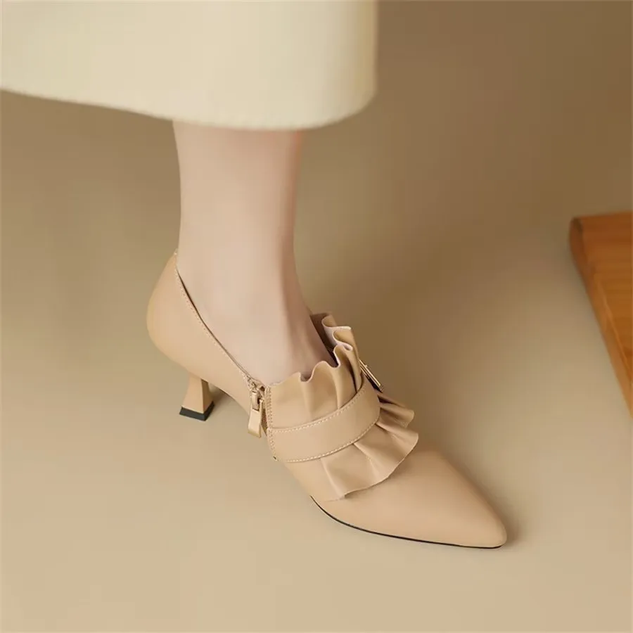 Elegant Cow Leather Pointed Toe High Heel Pumps