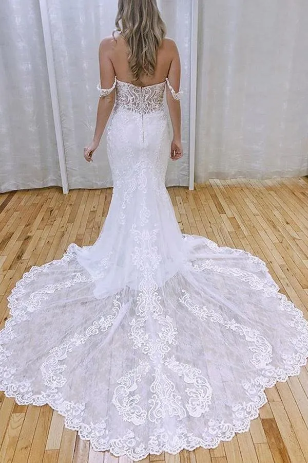 Elegant Mermaid Off the Shoulder Lace Wedding Dresses with Appliques WD527