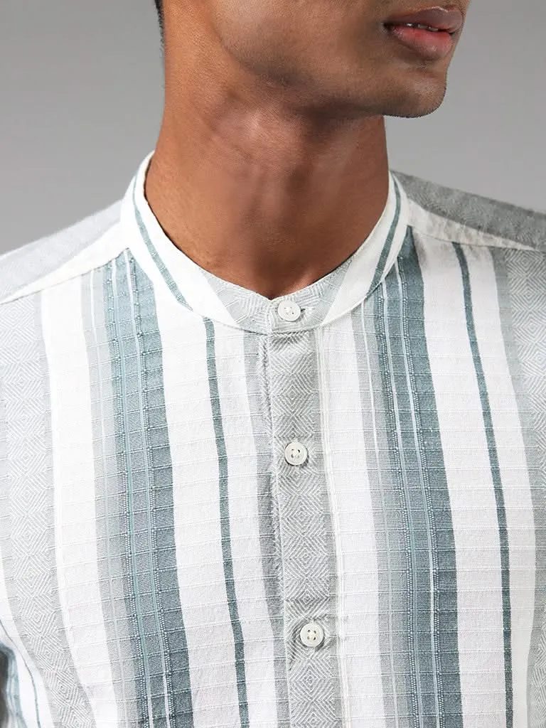 ETA Off White Self-Striped Cotton Resort-Fit Shirt