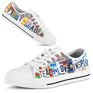 First Grade Inspire License Plates Low Top Shoes, Teacher Shoes, Low Top Sneakers