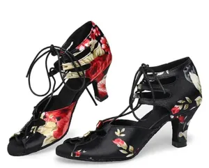 Flower Satin Lace Up Latin Salsa Bachata Dance Heels