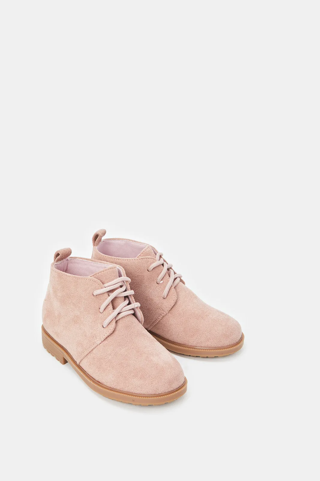 Girls Pink Lace-Up Ankle Boots