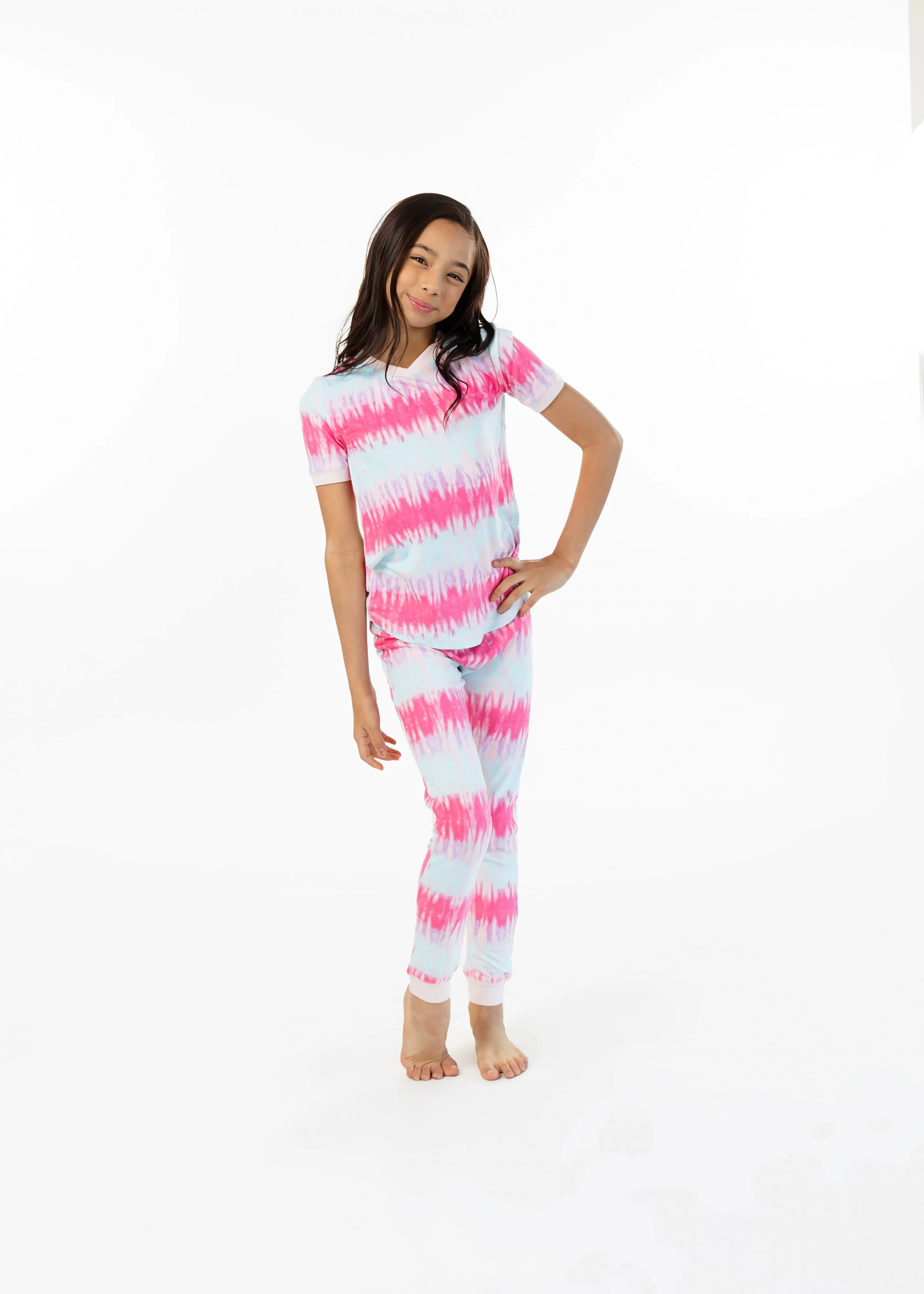 Girls Tie-Dye Sailor Stripe Snug Fit 2-Piece Pajama Sleep Set