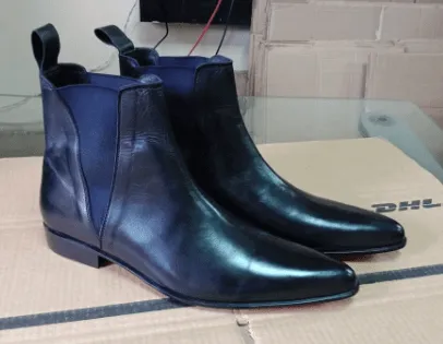 Handmade Black Chelsea Chukka Leather Boot