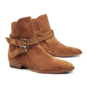 Handmade Brown Suede Buckle Jodhpurs Boot