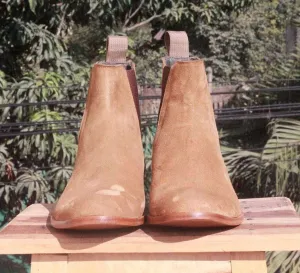 Handmade Olive Green Chelsea Suede Boot