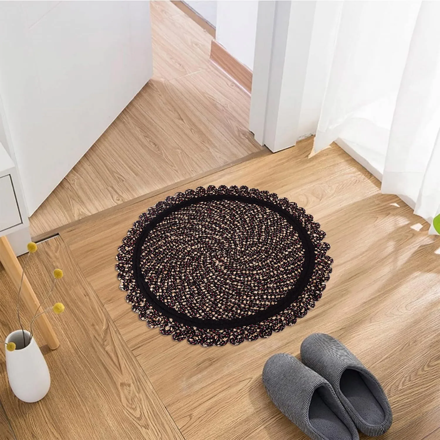 Heart Home Door Mat | Round Shape Feather Door Mat | Cotton Reversible Mat | Door Mat for Kitchen | Door Mat for Home | 20 Inch | Large | Brown