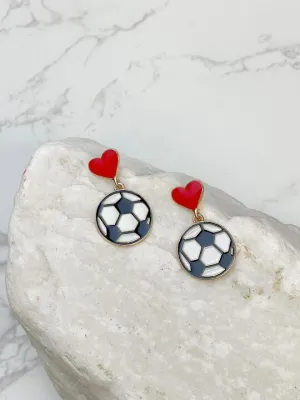 Heart Post Soccer Dangle Earrings