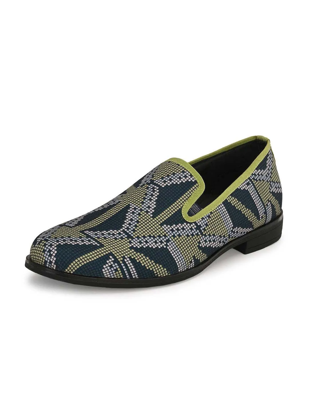 HITZDD_1 Men's Green Fabric Formal  Slip-On Shoes