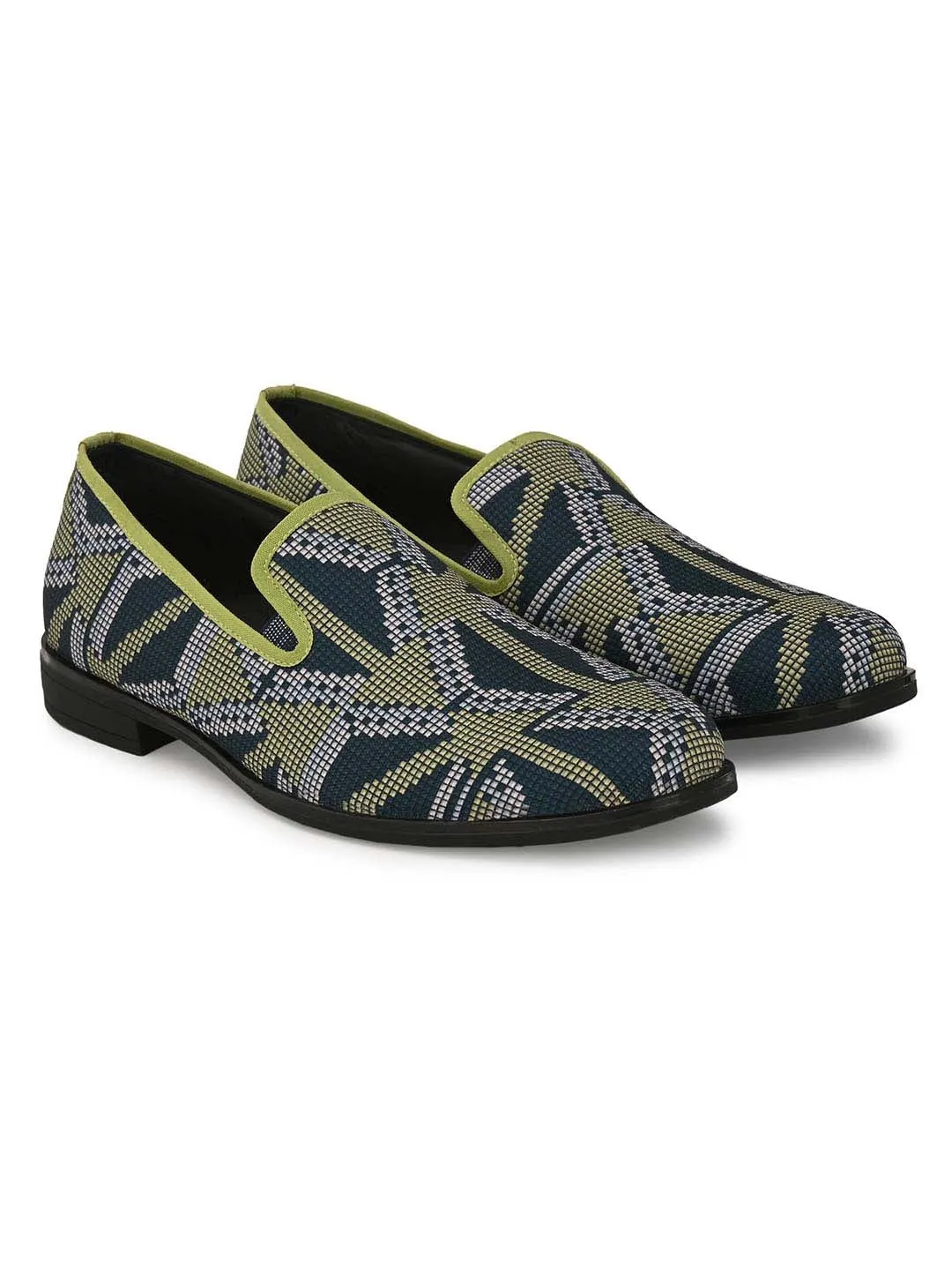 HITZDD_1 Men's Green Fabric Formal  Slip-On Shoes