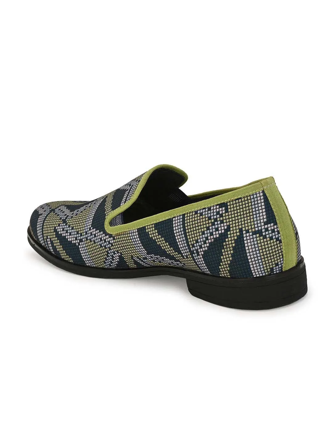 HITZDD_1 Men's Green Fabric Formal  Slip-On Shoes