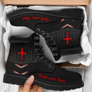 Jesus Faith Over Fear Leather Boots Black - Christian Shoes For Men And Women