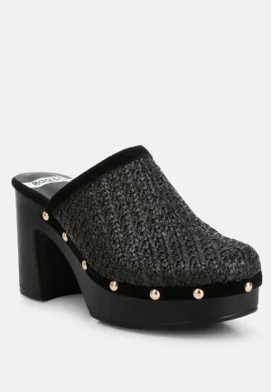 Jeydena Raffia Platform Clogs In Black